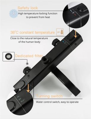 Душова система Gappo G2491-6 з верхнім душем, термостатом, виливши є перемикачем на воронку, чорна