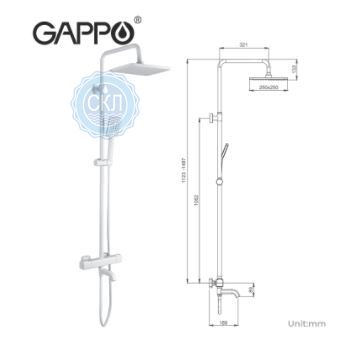 Душова система Gappo G2491-8 з верхнім душем, термостатом, виливши є перемикачем на воронку, біла