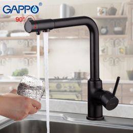 Змішувач для кухні з підключенням фільтра питної води чорний Gappo G4390-10
