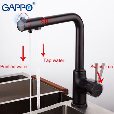 Смеситель для кухни с подключением фильтра питьевой воды черный Gappo G4390-10