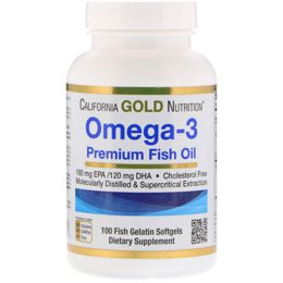 California Gold Nutrition, Омега-3, 100 желатиновых капсул с рыбьи жиром