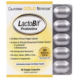 California Gold Nutrition, Пробіотики LactoBif, 30 млрд КУО, 60 овочевих капсул