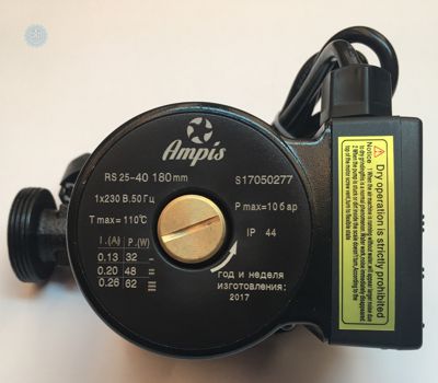 Циркуляционный насос Ampis (G25 / 4-180 Black) с гайками и кабелем