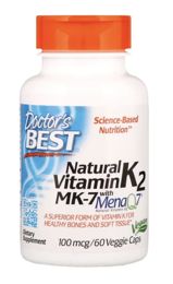 Doctors Best, Натуральный витамин K2 MK-7 с MenaQ7, 100 мкг, 60 растительных капсул