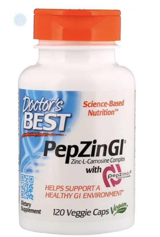 Doctors Best, PepZin GI, комплекс цинк-L-карнозина, 120 растительных капсул