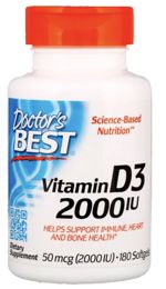 Doctors Best, Витамин D3, 2000 МЕ, 180 мягких таблеток