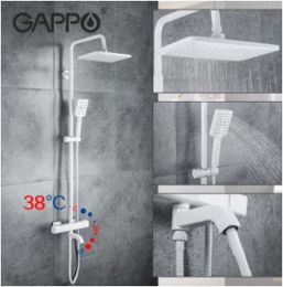 Душова система Gappo G2491-8 з верхнім душем, термостатом, виливши є перемикачем на воронку, біла
