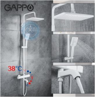 Душевая система Gappo G2491-8 с верхним душем, термостатом, излив есть переключателем на воронку ,белая