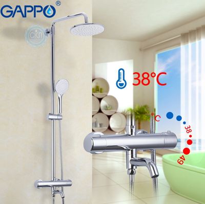 Душевая система с верхним душем, термостатом, излив есть переключателем на воронку хром Gappo G2490