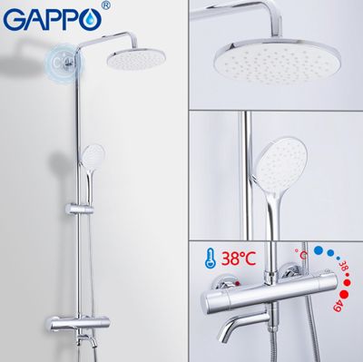 Душевая система с верхним душем, термостатом, излив есть переключателем на воронку хром Gappo G2490