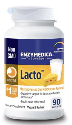 Enzymedica, Lacto, сама просунута формула для засвоєння молочних продуктів, 90 капсул