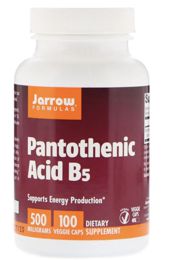 Jarrow Formulas, Пантотеновая кислота (витамин B5), 500 мг, 100 растительных капсул