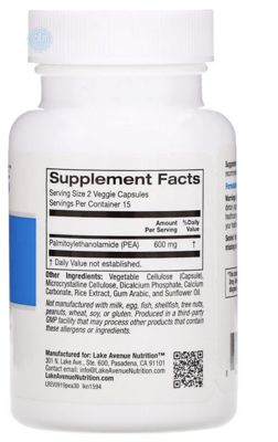 Lake Avenue Nutrition, ПЭА (пальмитоилэтаноламид), 600 мг, 30 растительных капсул