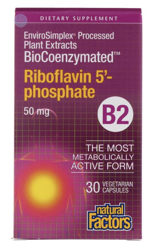 Natural Factors, BioCoenzymated, B2, рибофлавин 5-фосфат, 50 мг, 30 Вегетарианский капсул