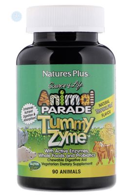 Natures Plus, Source of Life, Animal Parade, детские жевательные конфеты Tummy Zyme с активными ферментами, н