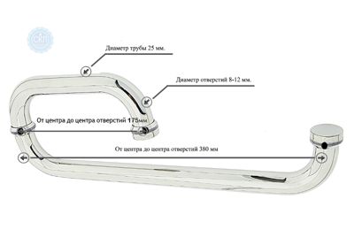 ​Ручка (НЛ-003) для скляних дверей на три отвори (метал, 380×175 мм, Ø25 мм)