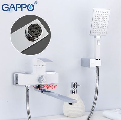 Смеситель для ванны с изливом 35 см и переключателем в корпусе белый / хром Gappo Jacob G2207-7