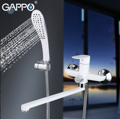Смеситель для ванны с излиянием 35cm и переключателем в корпусе белый / хром Gappo Noar G2248