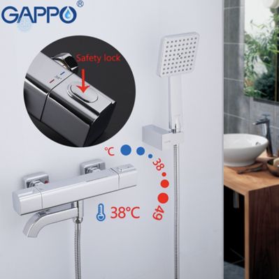 Смеситель для ванны с изливом служит переключателем на лейку термостат хром Gappo Atlantic G3291