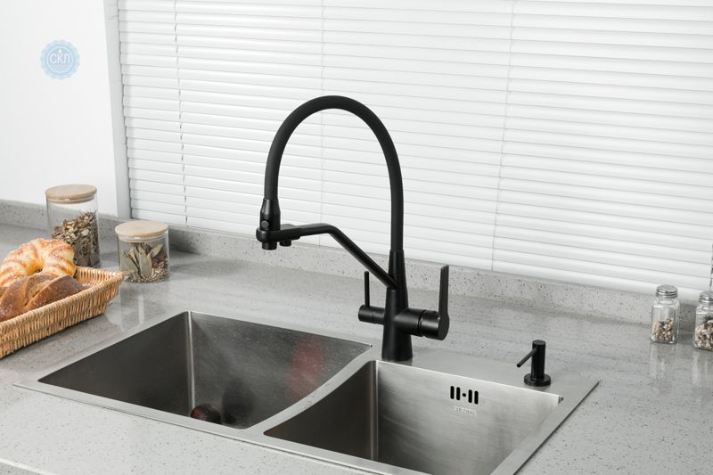 Смеситель Frap F4374-6 для кухни с подключением фильтра питьевой воды , чёрный