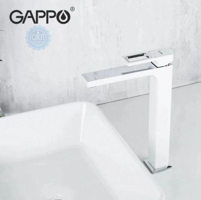 Смеситель Gappo G1017-2 для раковины высокий с гайкой белый/хром