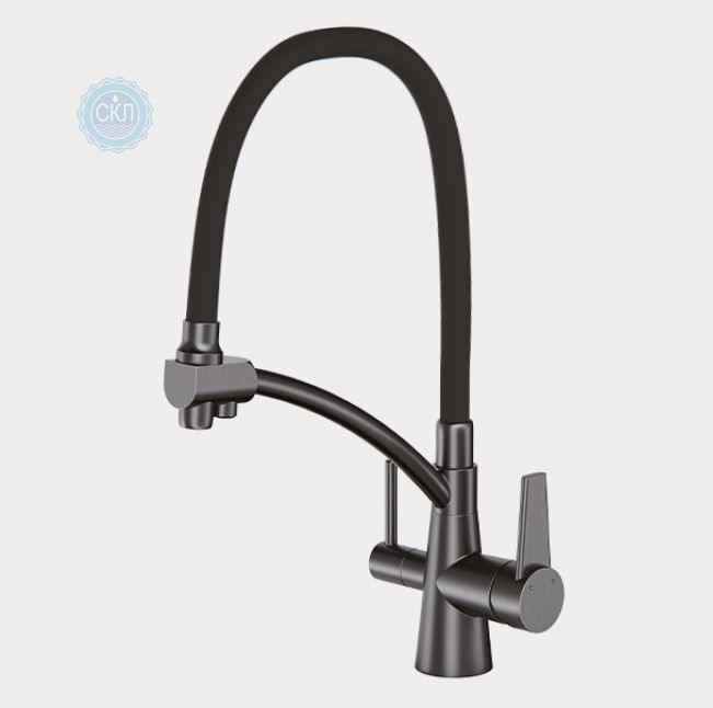 Смеситель Gappo G4398-19 для кухни с подключением фильтра питьевой воды ,чёрный,оружейная сталь