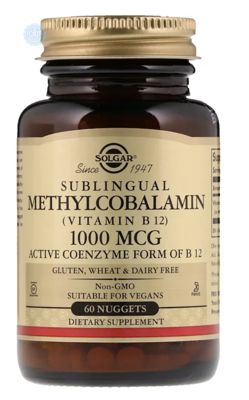 Solgar, сублінгвальний метилкобаламін (вітамін B12) 1000 мкг, 60 капсул
