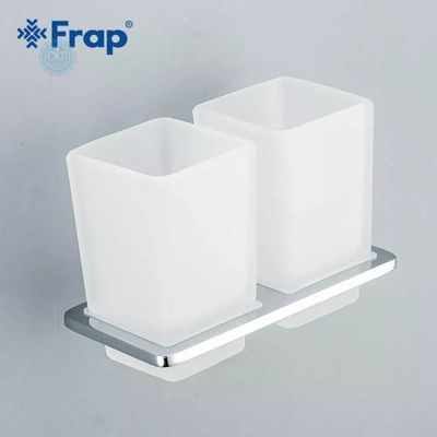 Склянка для щіток Frap F1808, подвійний, квадратний, дві накладки, білий/хром
