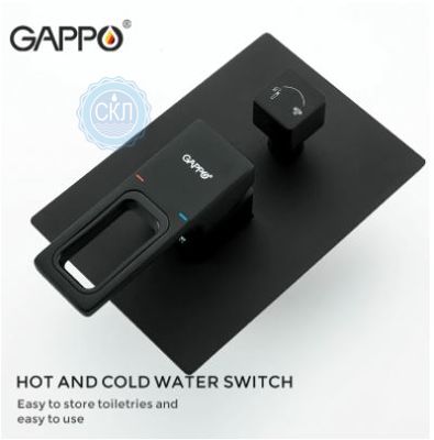 Вбудований Gappo G7117-6 змішувач для ванни з 3-функціями, виливши є перемикачем на воронку, чорний