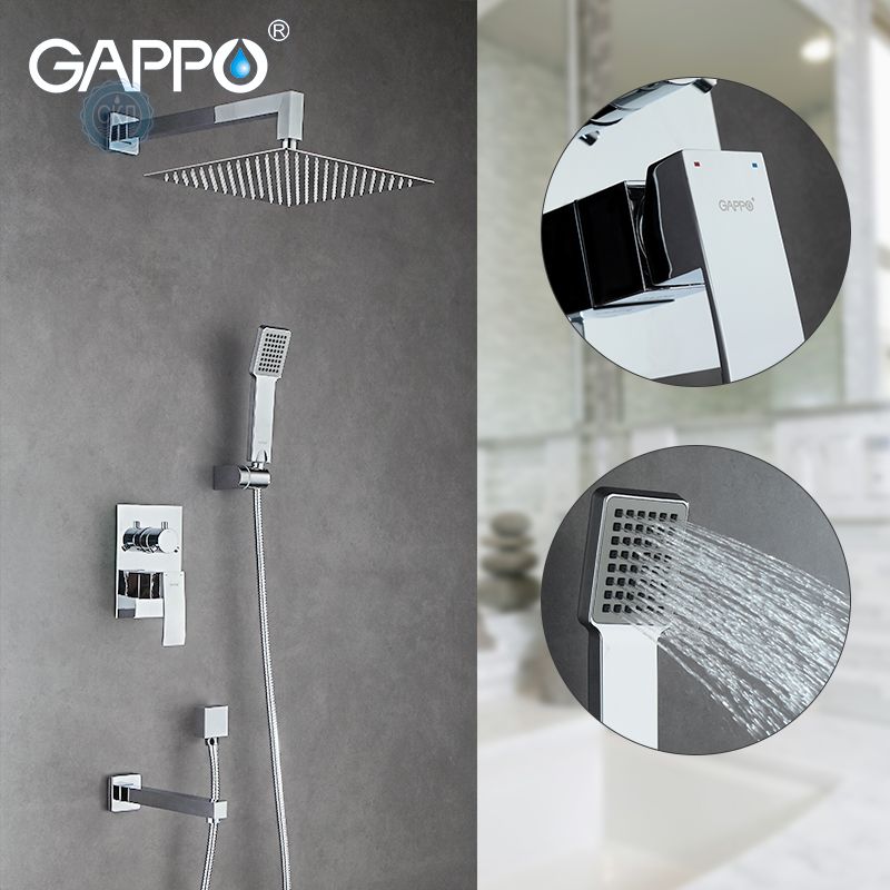 Встроенный смеситель для ванны с 3-функциями хром Gappo G7102