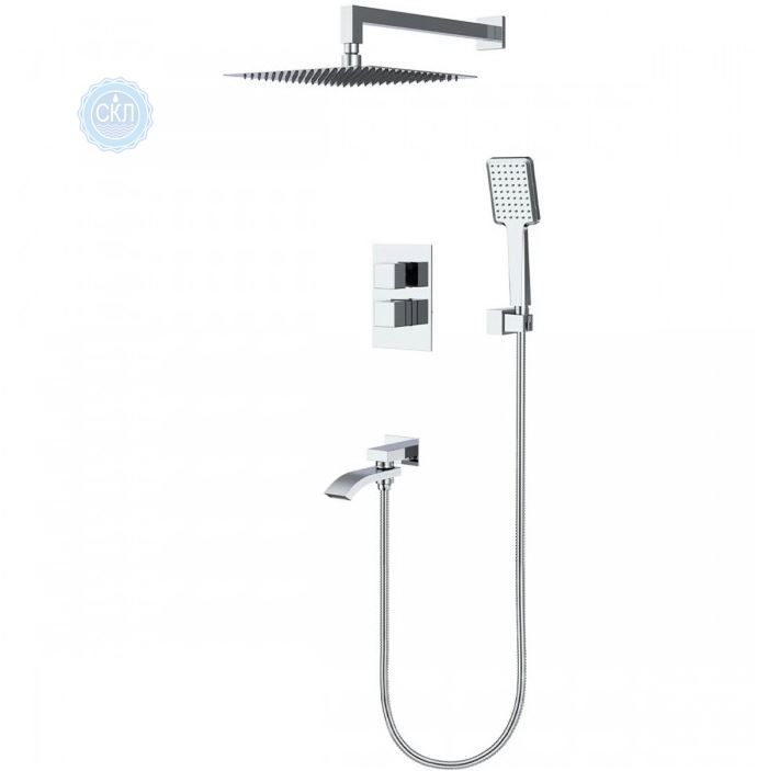 Встроенный смеситель с термостатом Gappo G7107-40 для ванны с 3-функциями излив есть переключателем на лейку хром